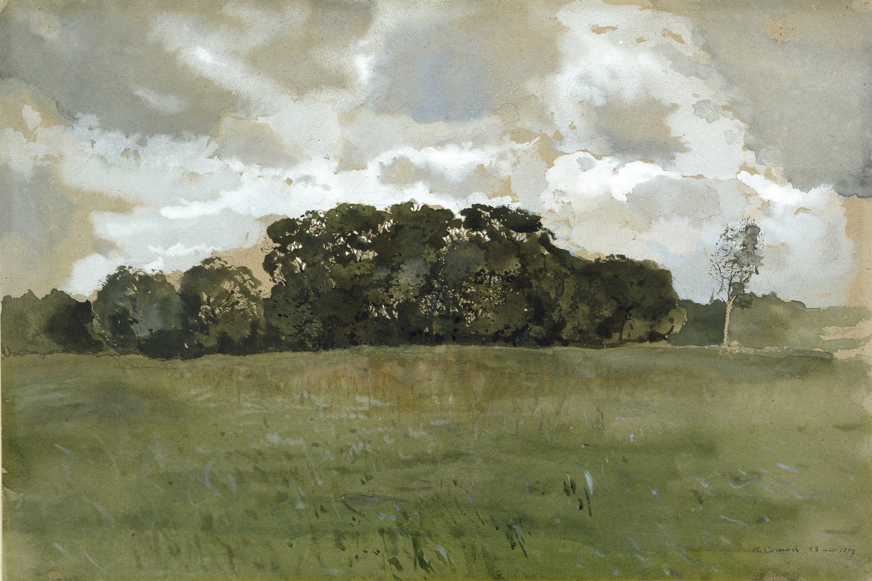Landskap med grå moln, 1897 (akvarell och kroppsfärg över spår av grafit på gulfärgat papper) av Konstantin Andreevic Somov
