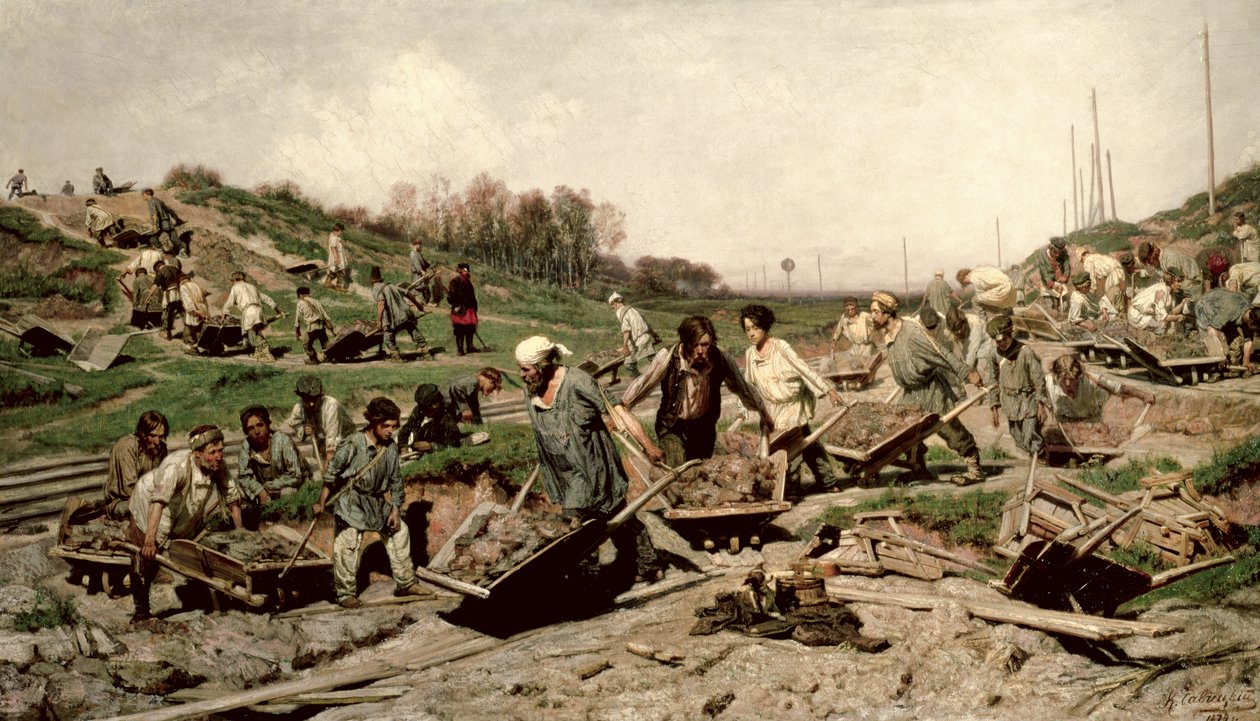 Reparation av järnvägen, 1874 av Konstantin Apollonovich Savitsky