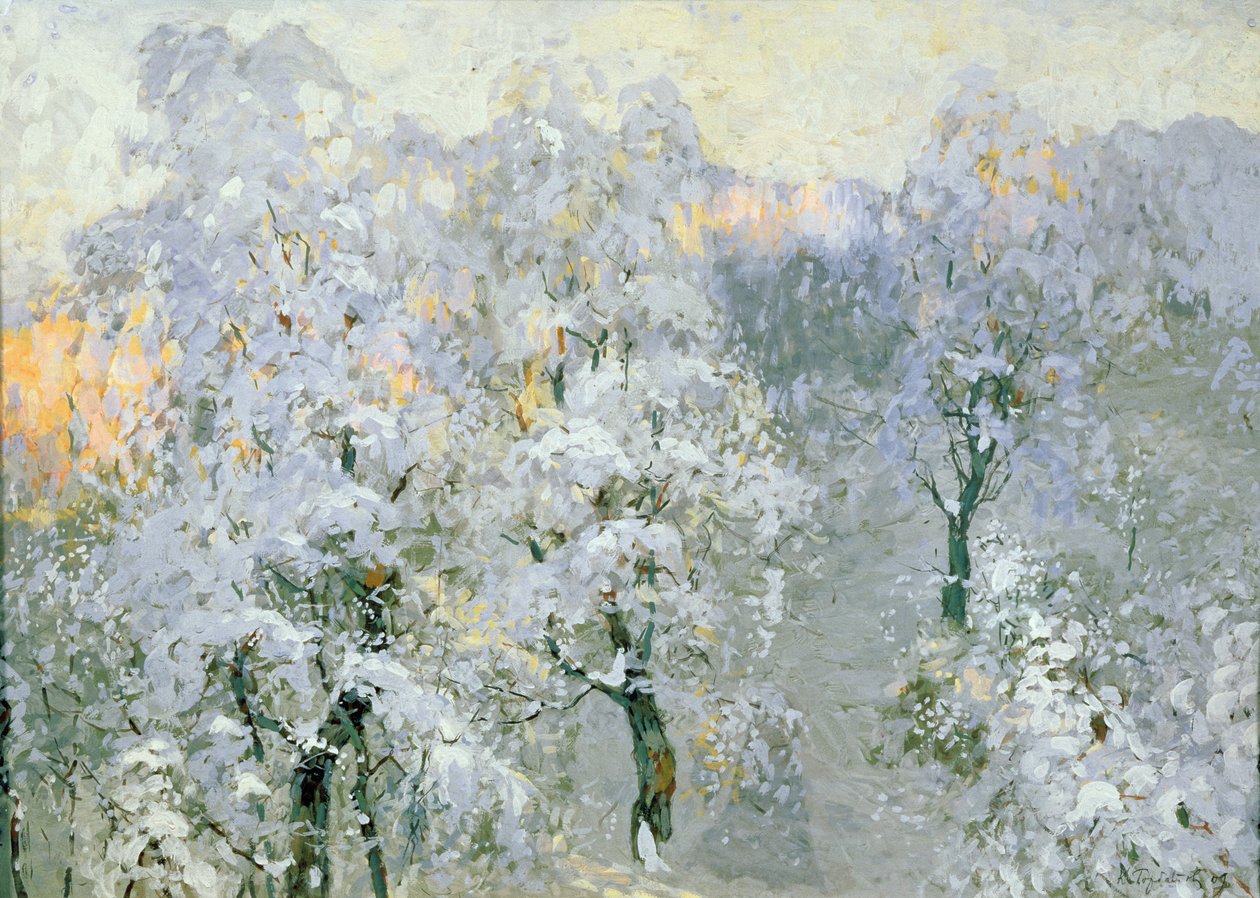 Träd i snöigt silver, 1910 av Konstantin Ivanovich Gorbatov