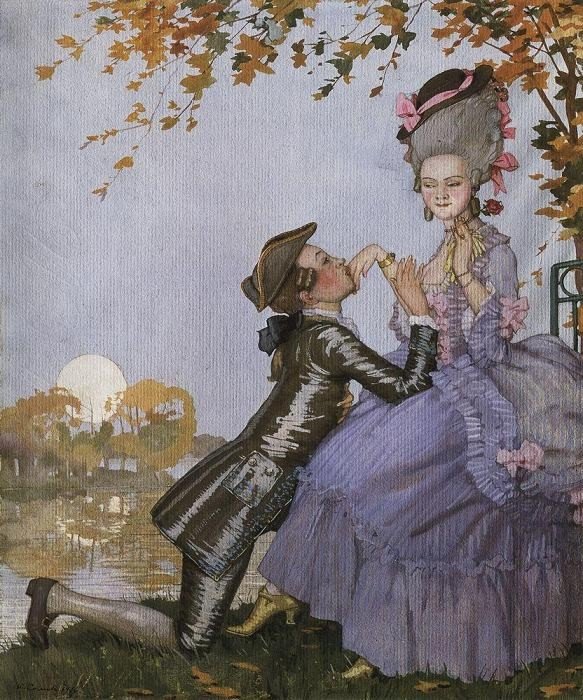  A Young Man and a Lady.n av Konstantin Andreevic Somov