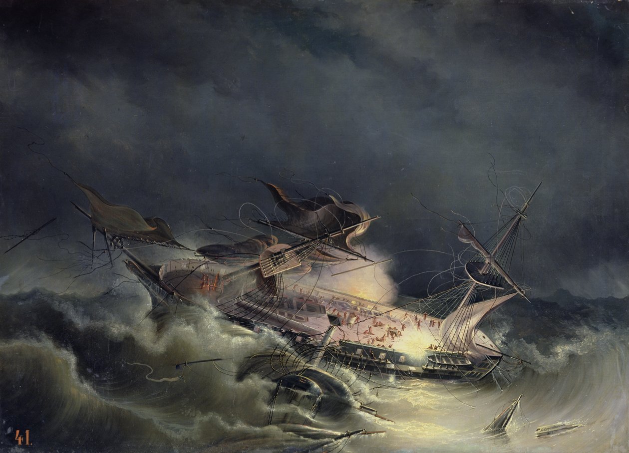 Katastrofen för Liner Ingermanland vid Shagerrake nära Norge den 30 augusti 1842, 1843 av Konstantin Vassilyevich Krugovikhin