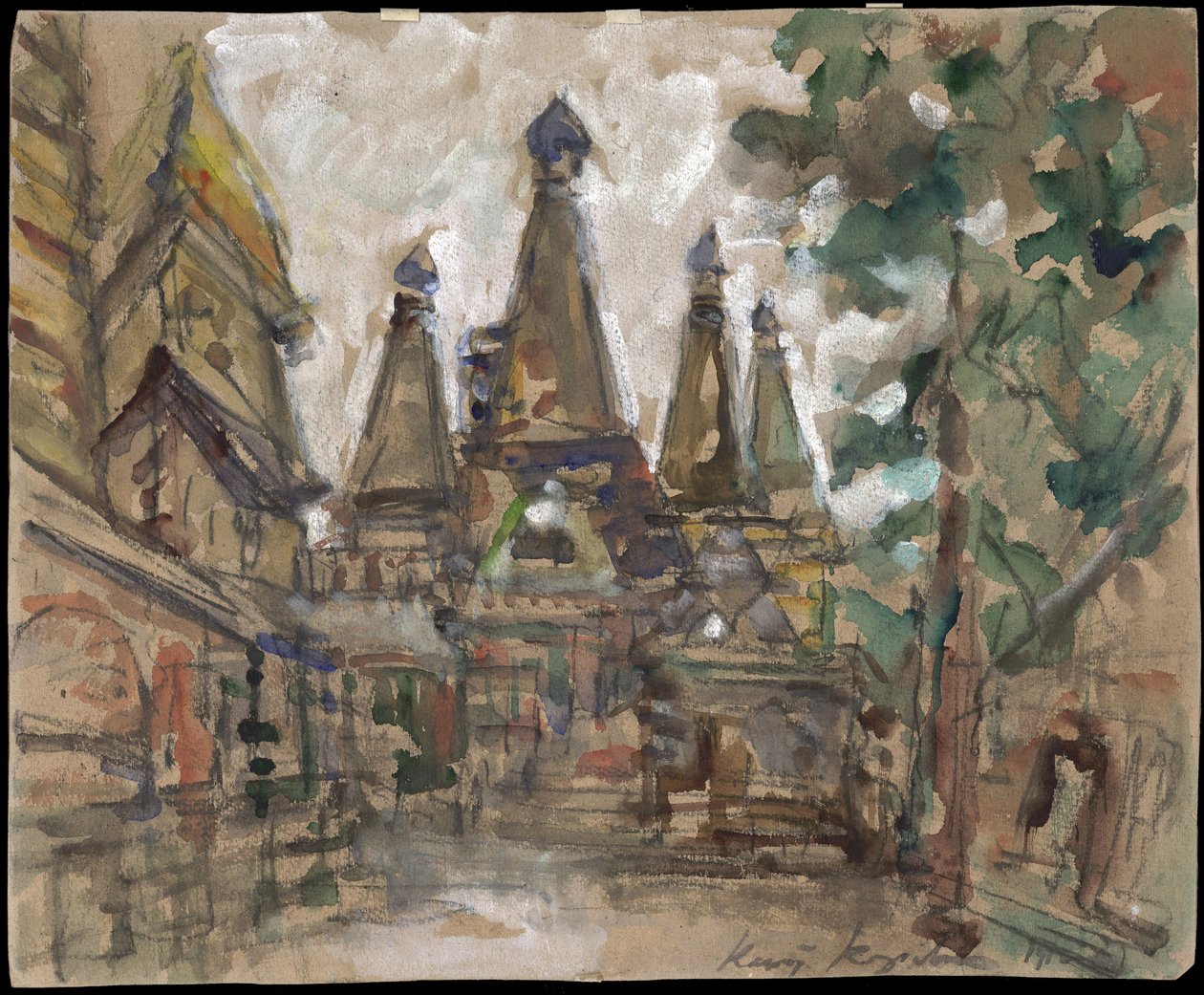 Förberedelseuppsättning för operan Tsarens brud, av Nicolai Rimsky-Korsakov - Scenografi för operan Tsarens brud av N. Rimsky-Korsakov av Korovin, Konstantin Alexeyevich (1861-1939). Temperation på kartong av Konstantin Alekseevich Korovin