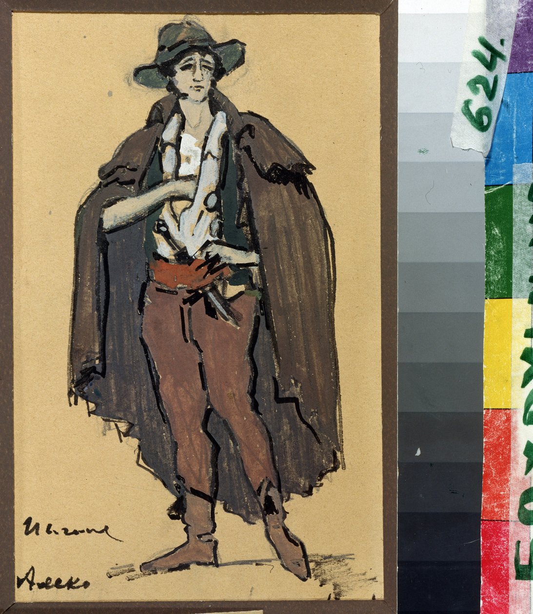 Kostymdesign för operan ""Aleko"" av Sergei (Serguei) Rachmaninov (Serge Rachmaninoff) (1873-1943) (Dräktdesign för operan Aleko av S. Rachmaninov). Verk av Konstantin Alexeyevich Korovin (Constantin Korovin) (1861-1939), akvarell och gouac av Konstantin Alekseevich Korovin