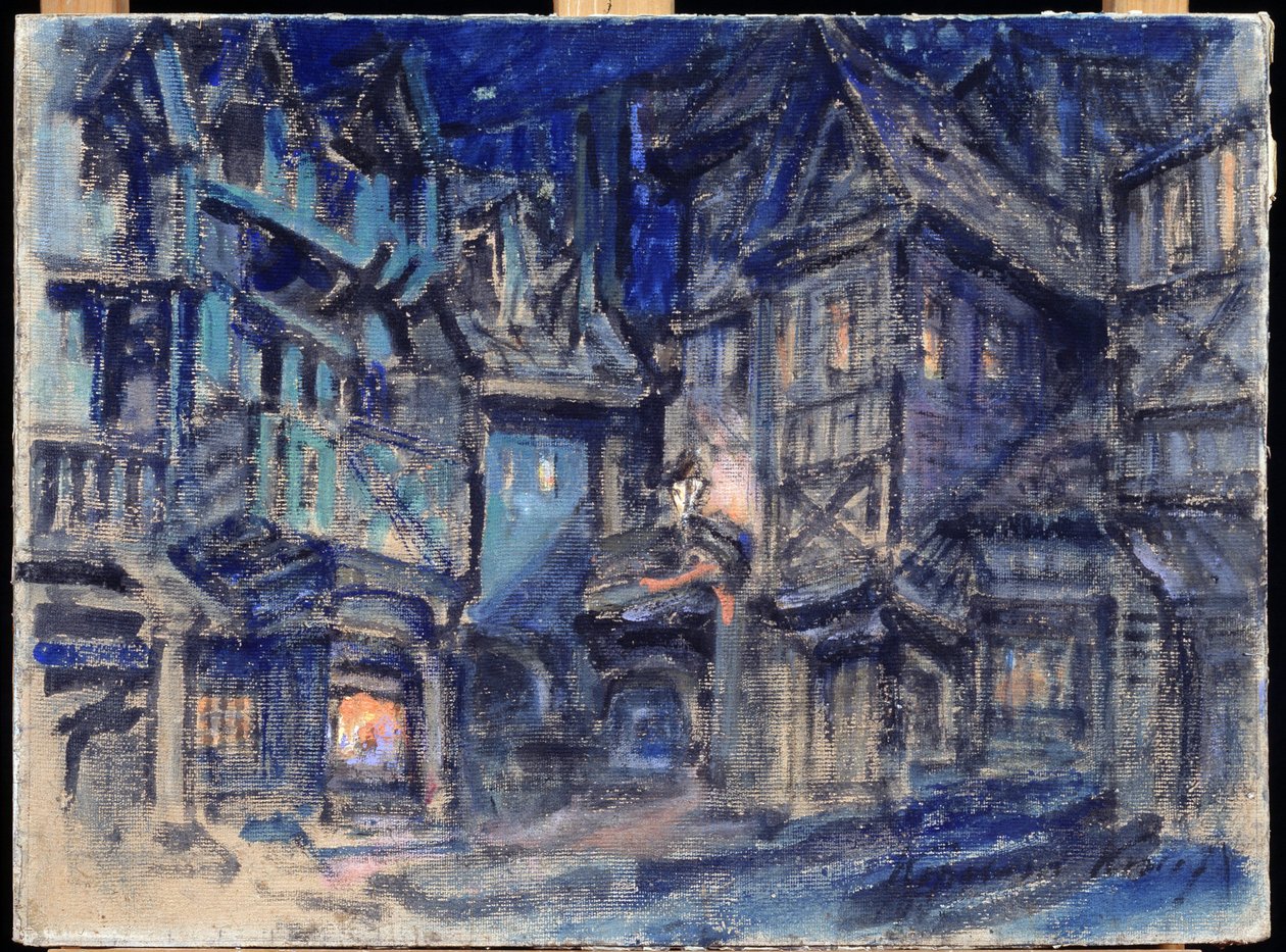 Scenografi för baletten Esmeralda av Anton Simon (1851-1916) (Scenografi för baletten Esmaralda av A.Simon). Verk av Konstantin Alexeyevich Korovin (Constantin Korovin) (1861-1939), tempera på kartong av Konstantin Alekseevich Korovin