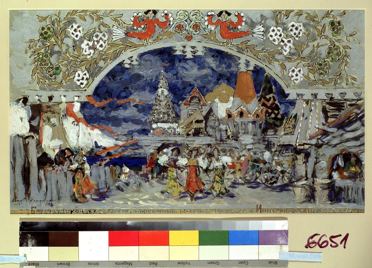 Scenografi för baletten Den lilla puckelryggade hästen av Cesare Pugni (Scenografi för baletten Den lilla puckelryggade hästen av C. Pugni). Verk av Konstantin Alexeyevich Korovin (Constantin Korovin) (1861-1939), gouache, guld och silver på kartong av Konstantin Alekseevich Korovin