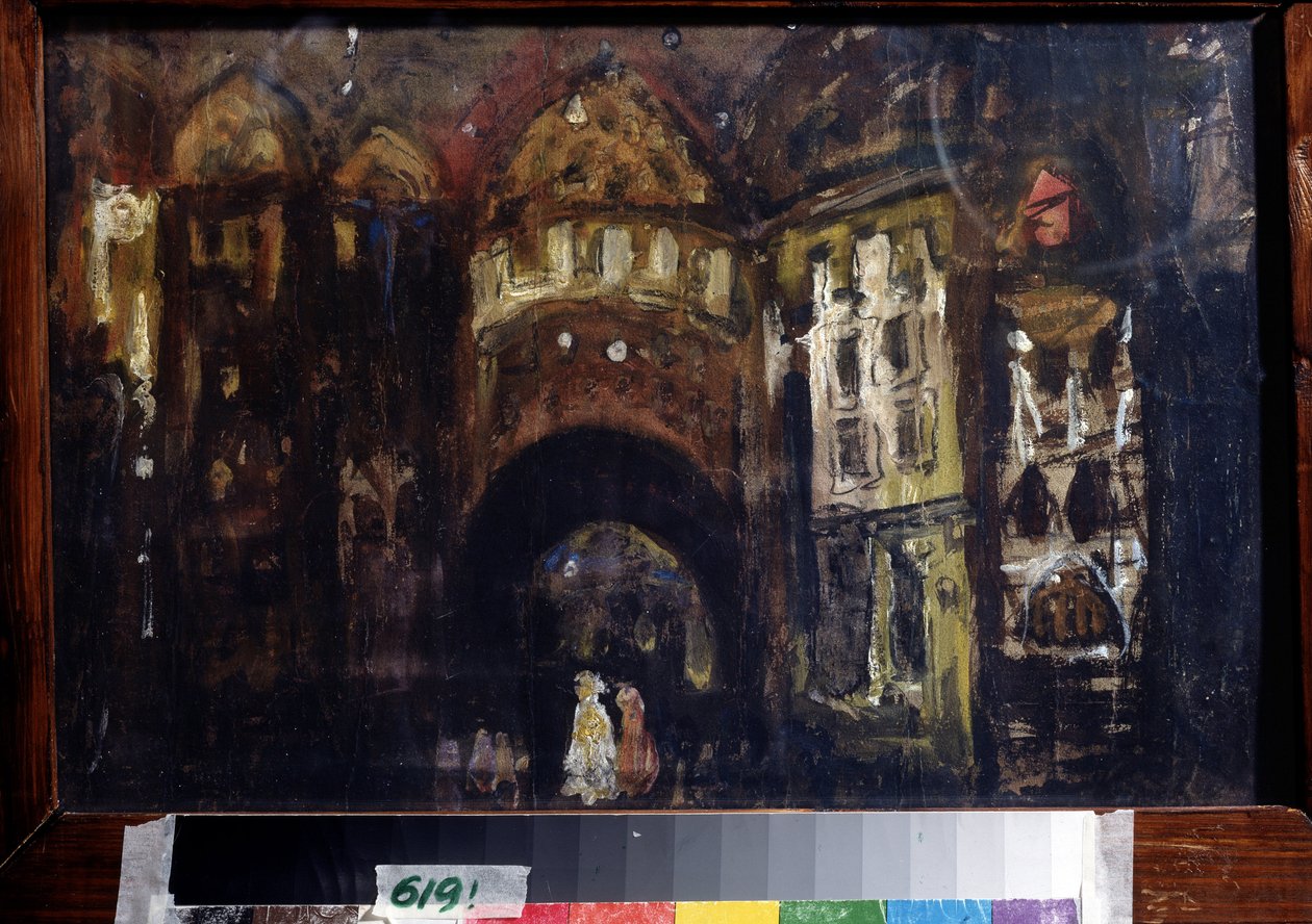 Scenografi för operan Faust av Charles Gounod (Scenografi för operan Faust av C. Gounod). Verk av Konstantin Alexeyevich Korovin (Constantin Korovin) (1861-1939), gouache på kartong av Konstantin Alekseevich Korovin