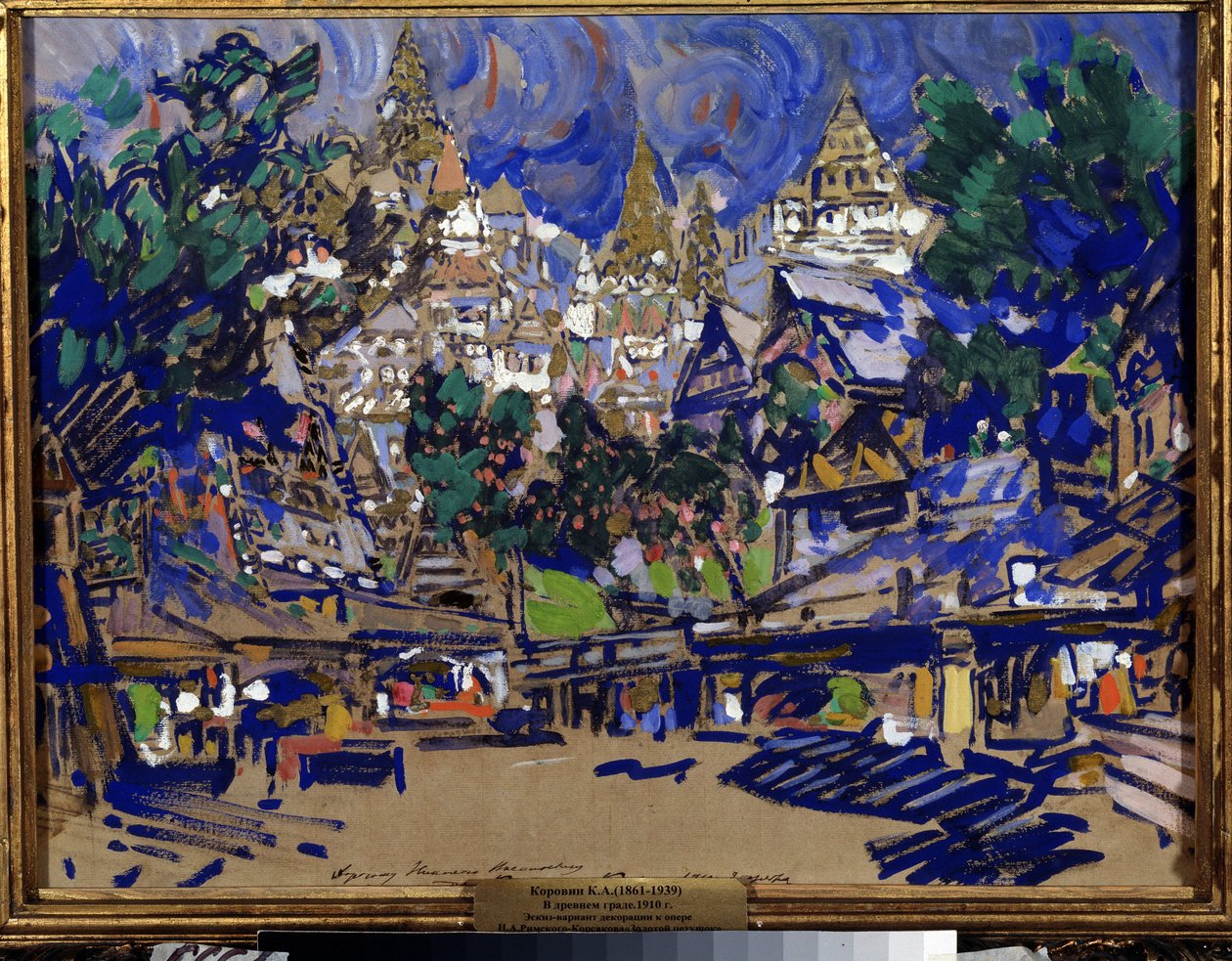 Scenografi för operan The Golden Cockerel av Nicholas (Nikolai) Rimsky Korsakov (Rimsky-Korsakov) (1844-1908) (Scenario för operan The Golden Cockerel av N. Rimsky Korsakov (Rimsky-Korsakov). Verk av Konstantin Alexeyevich Korovin av Konstantin Alekseevich Korovin