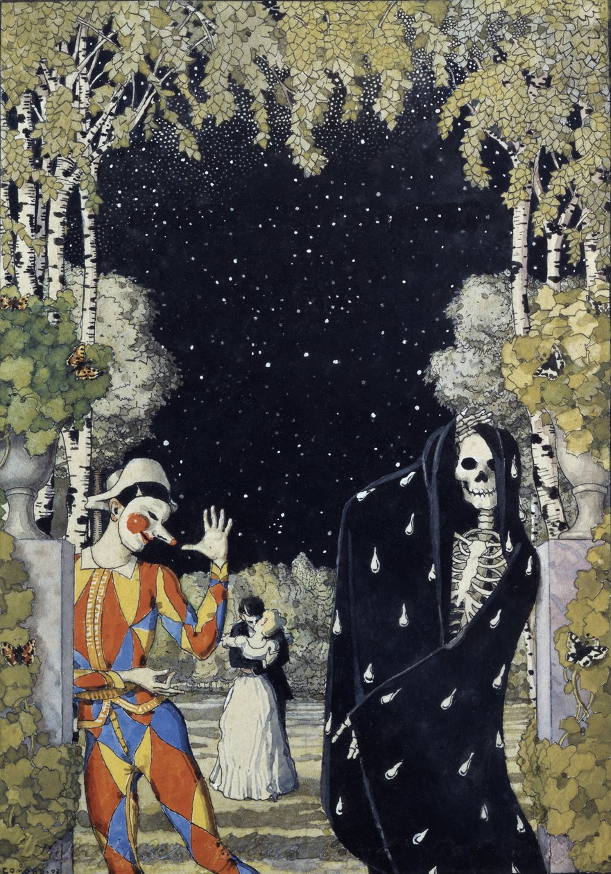 Harlekin och döden, 1907 av Konstantin Andreevic Somov