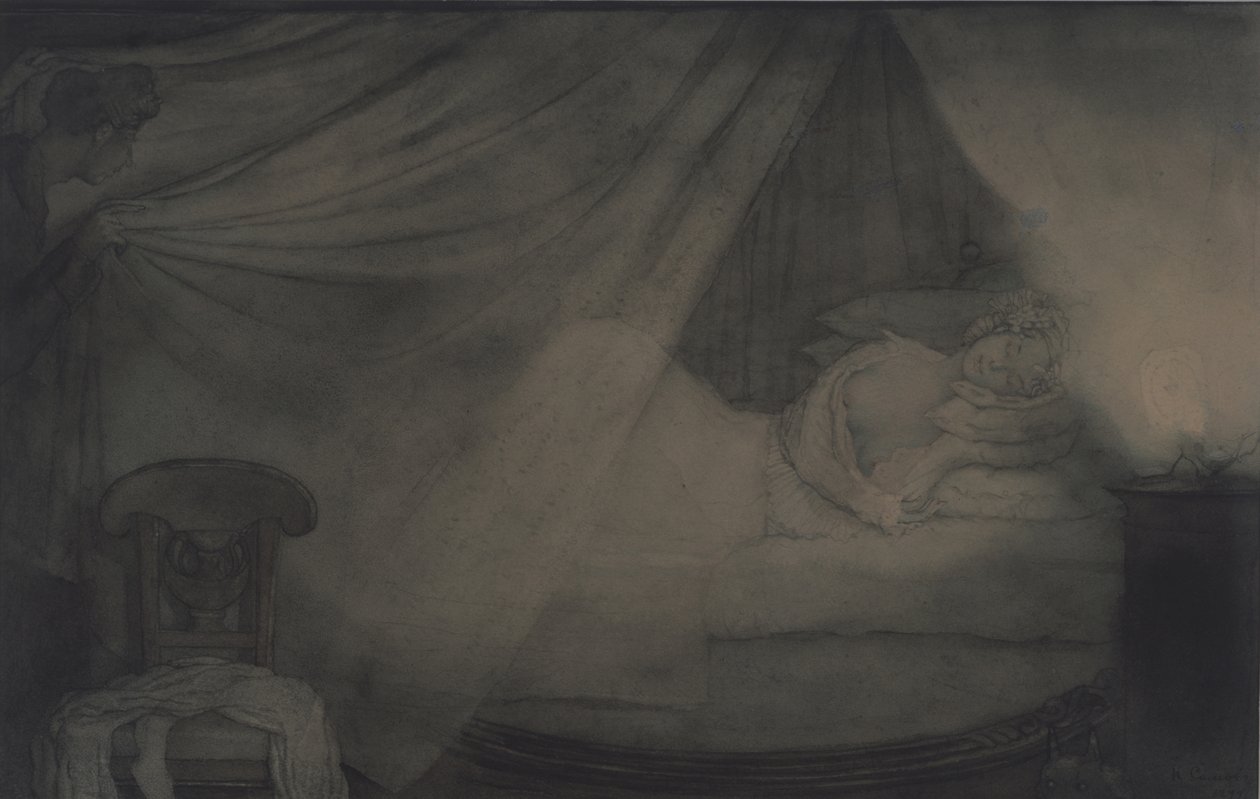 I sovrummet. Illustration till dikten Greve Nulin av A. Pushkin av Konstantin Andreevic Somov