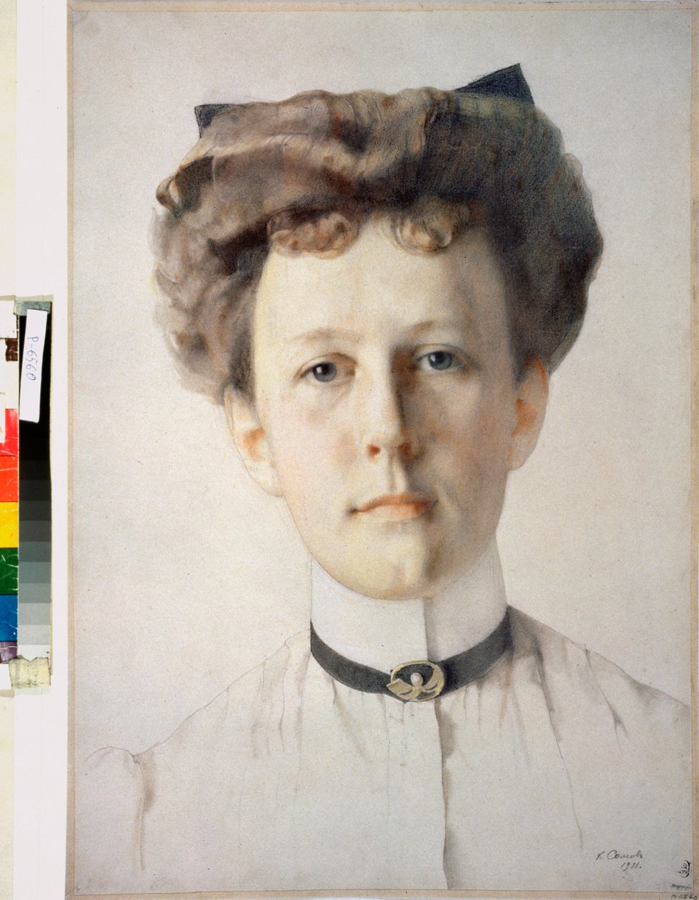 Porträtt av Baronessan Alexandra Nolde (Porträtt av Baronessan A Nolde) - Konstverk av Konstantin (Constantin) Andreyevich Somov (1869-1939), färgpennor på papper av Konstantin Andreevic Somov