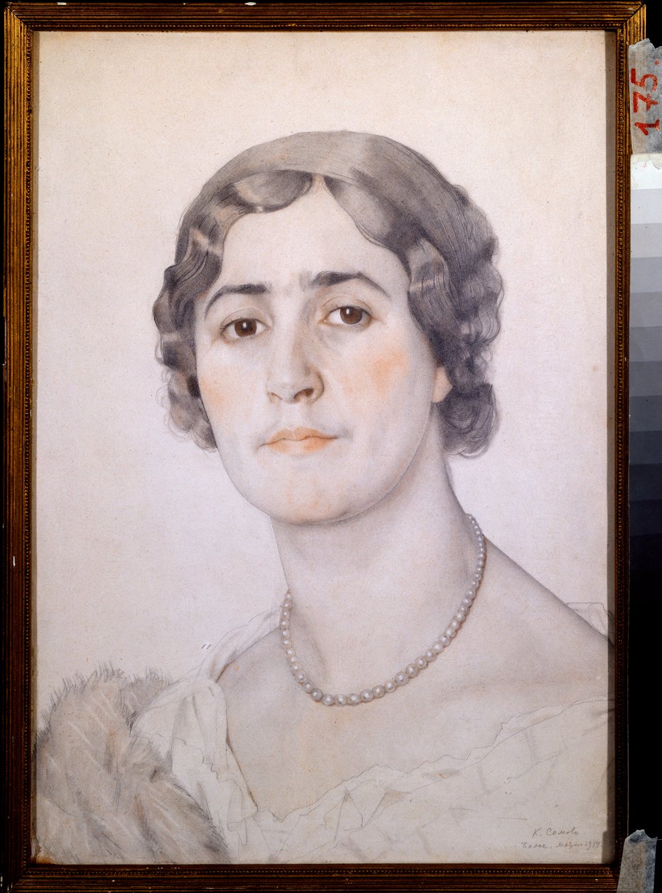 Porträtt av skådespelerskan D G Karysheva (?) (Porträtt av skådespelerskan D G Karysheva) - Verk av Konstantin (Constantin) Andreyevich Somov (1869-1939), akvarell, sangvin och pastell på papper av Konstantin Andreevic Somov