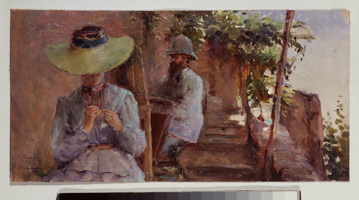 Porträtt av skulptören Artemi Ober (1843-1917) med sin fru. Målning av Konstantin (Constantin) Andreyevich Somov (1869-1939), olja på duk av Konstantin Andreevic Somov