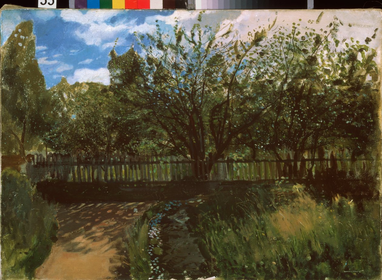 En liten trädgård. Målning av Konstantin (Constantin) Andreyevich Somov (1869-1939), olja på duk av Konstantin Andreevic Somov