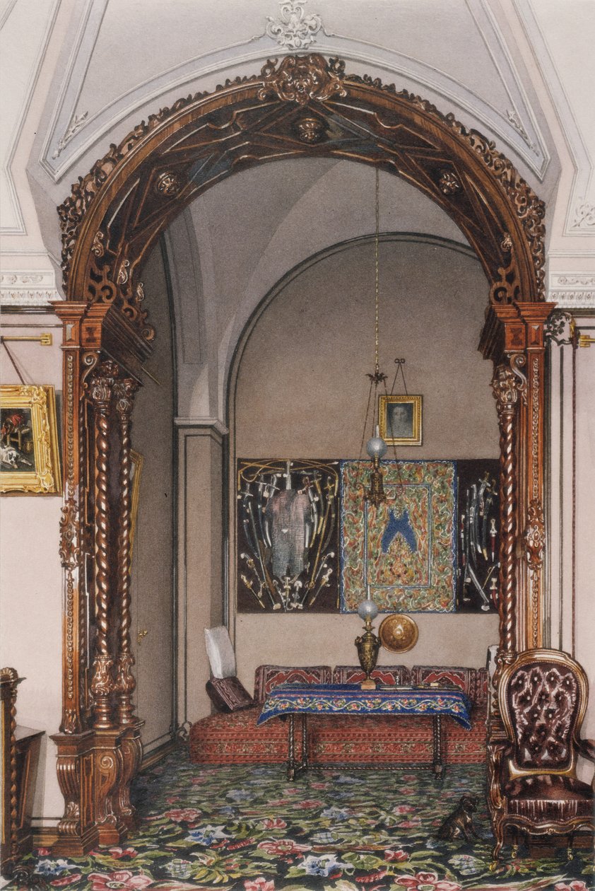 Vinterpalatsets interiörer. The Alcove of the Study of Storprins Nicholas Nicolaievich, mitten av 1800-talet. av Konstantin Andreyevich Ukhtomsky