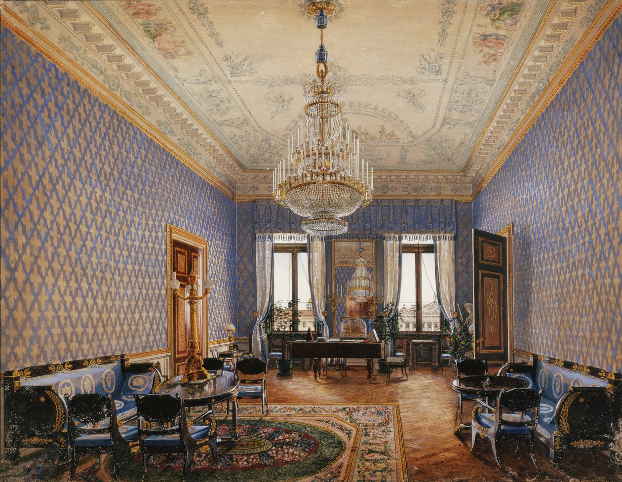Interiörer av Vinterpalatset. Storprinsessan Maria Nikolajevnas salong, 1837 av Konstantin Andreyevich Ukhtomsky