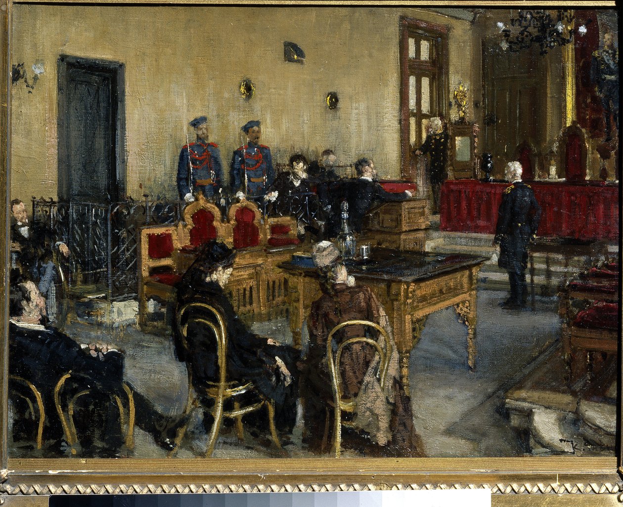 I väntan på en dom. Målning av Konstantin Apollonovich Savitsky (1844-1905), olja på duk av Konstantin Apollonovich Savitsky