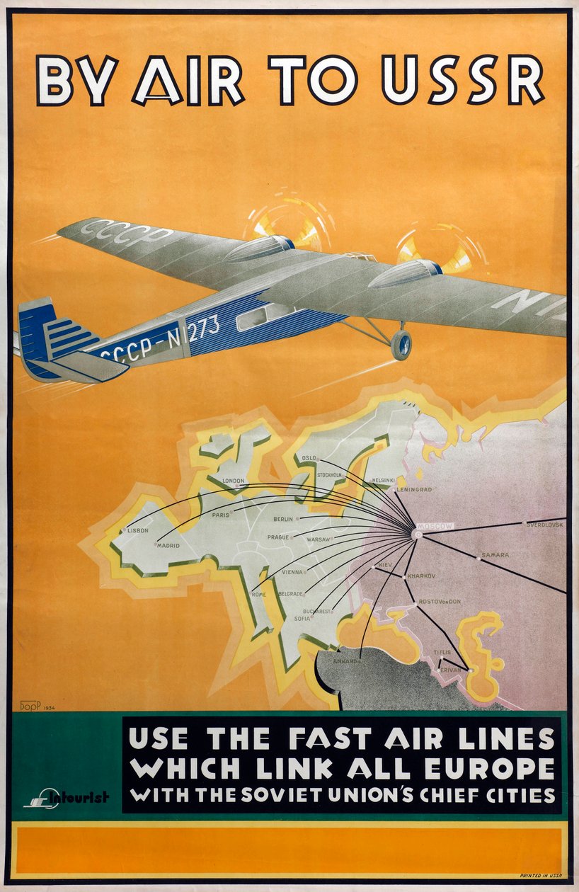Med flyg till USSR Affisch från Intourist company, 1934 av Konstantin Bor Ramensky