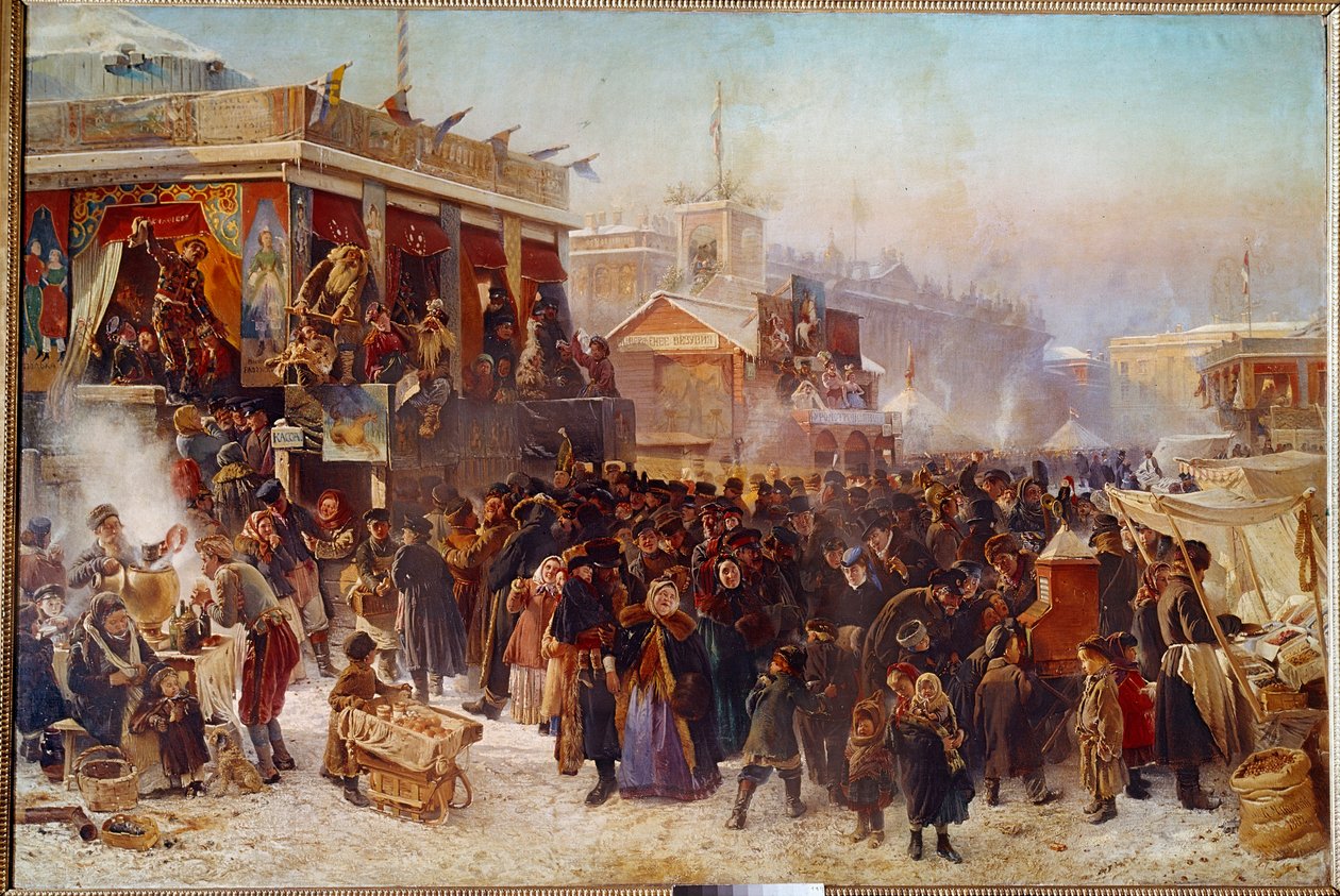 Balladins på Admiraut Square i St. Petersburg Street Theatre Show. Målning av Constantine Makovsky (Makovsky) (1839-1915) (ec.rus.) 1869 Moskva, Tretyakov Gallery av Konstantin Egorovich Makovsky