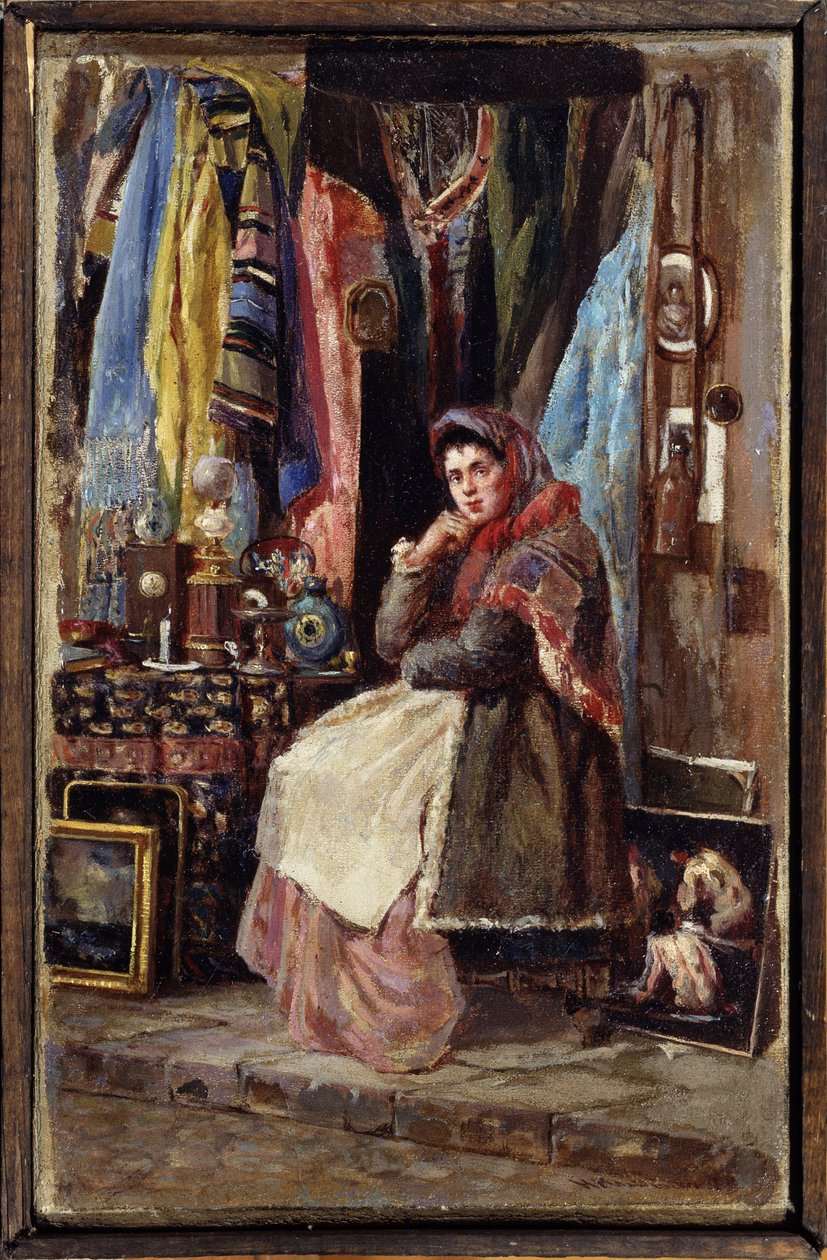 Boutique de curiosites (Curiosity Shop). Peinture de Konstantin Yegorovich Makovsky (Constantin Makovski) (1839-1915), huile sur toile. Art russe 19e siecle. M.Tuganov konstmuseum i Nordossetien, Vladikavkaz (Vladicaucaze) (ryska). av Konstantin Egorovich Makovsky