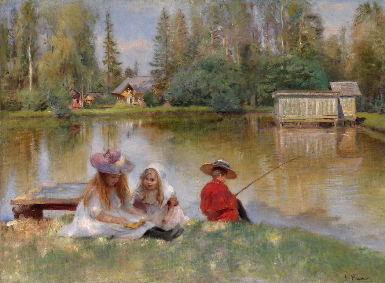 Barn vid sjön - Makovsky, Konstantin Yegorovich av Konstantin Egorovich Makovsky