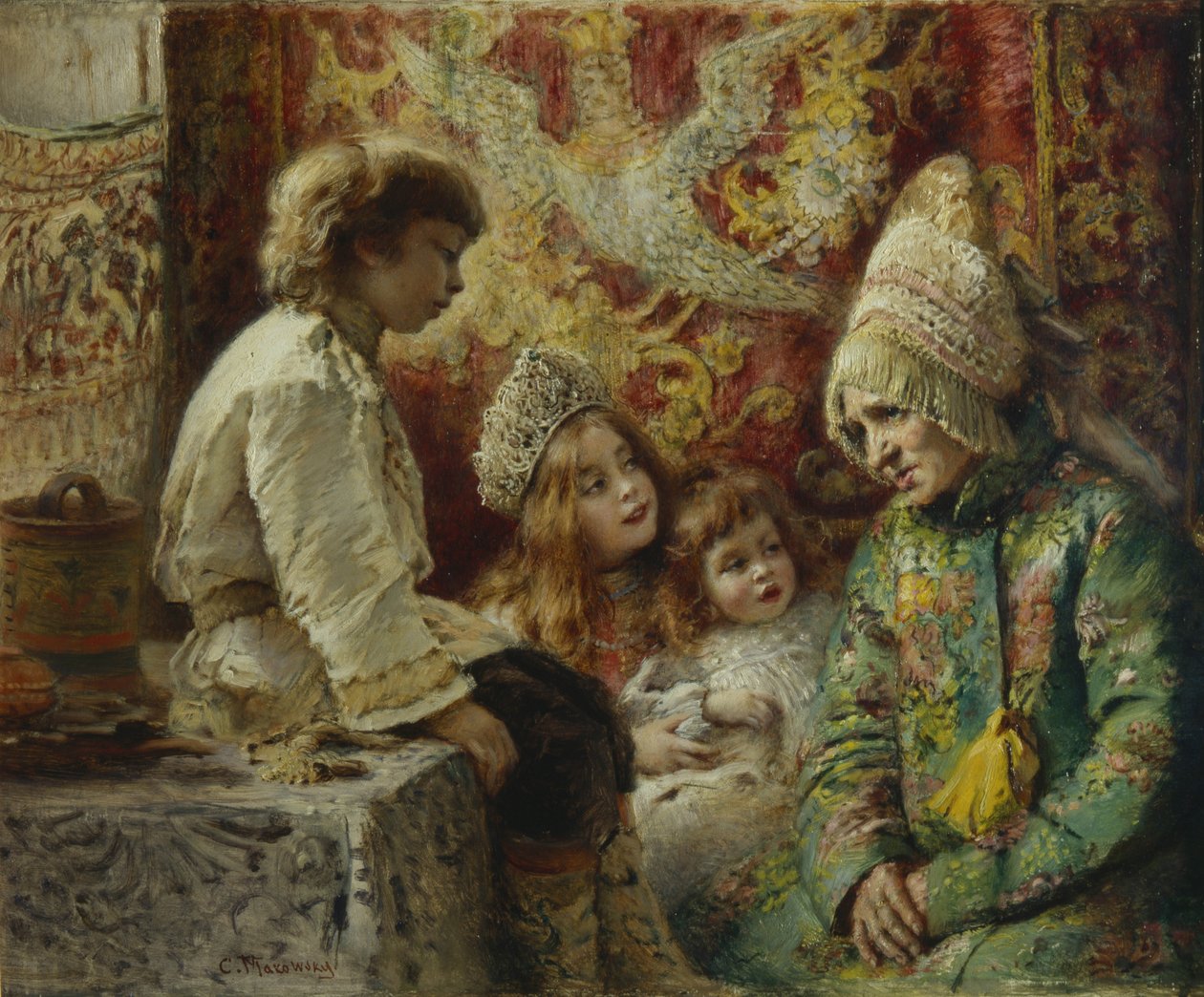 Mormor med barn Mormors saga, 1882 av Konstantin Egorovich Makovsky
