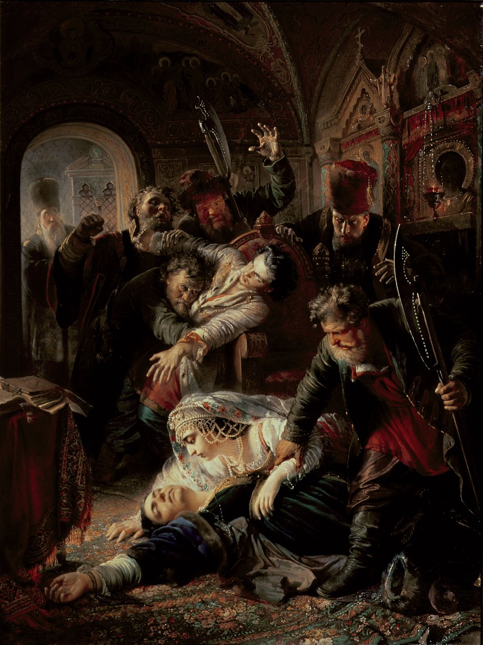 Hyrda lönnmördare som dödar tsar Boris Fyodorovich Godunov Son av Konstantin Egorovich Makovsky