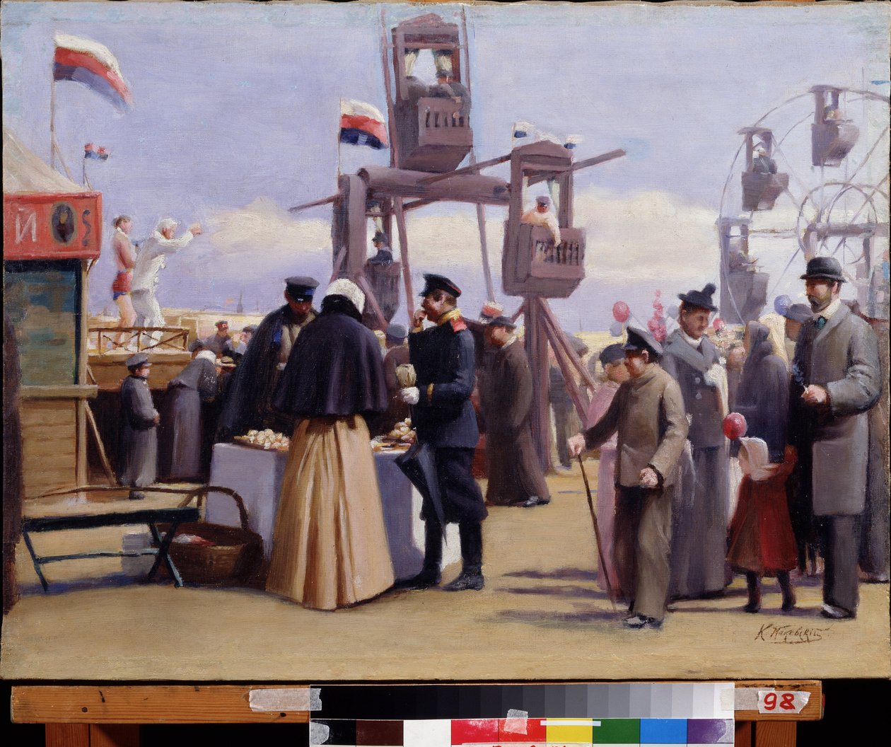 Bås av Moskvamässan. (Moskva Fair Show Booths). Målning av Konstantin Yegorovich Makovsky (Constantin Makovsky) (1839-1915), olja på duk. Rysk konst från 1800-talet. Tjuvasjrepublikens statliga konstmuseum, Cheboksary (Chuvashia, Ryssland). av Konstantin Egorovich Makovsky