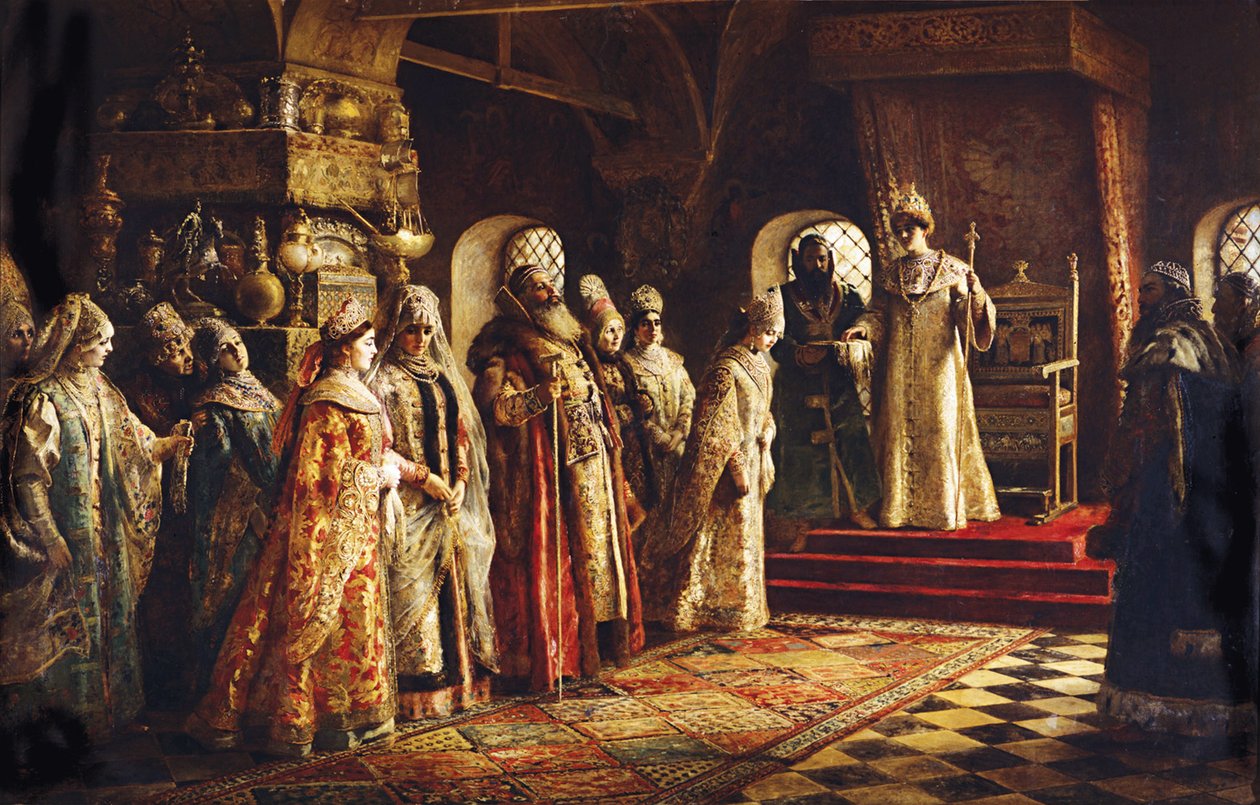 Tsar Alexei Mikhailovich väljer en brud, 1886 av Konstantin Egorovich Makovsky