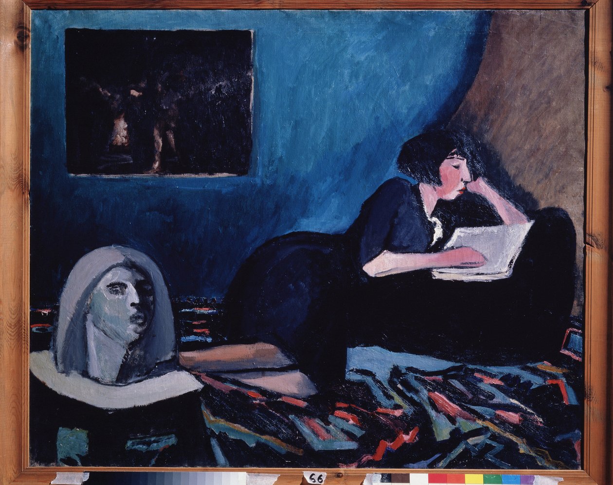 En kvinna som läser (A Woman Reading). Målning av Konstantin Nikolajevitj Istomin (1887-1942), olja på duk 1931 rysk modern konst, 1900-talet. Statens Tretjakovgalleri, Moskva. av Konstantin Istomin