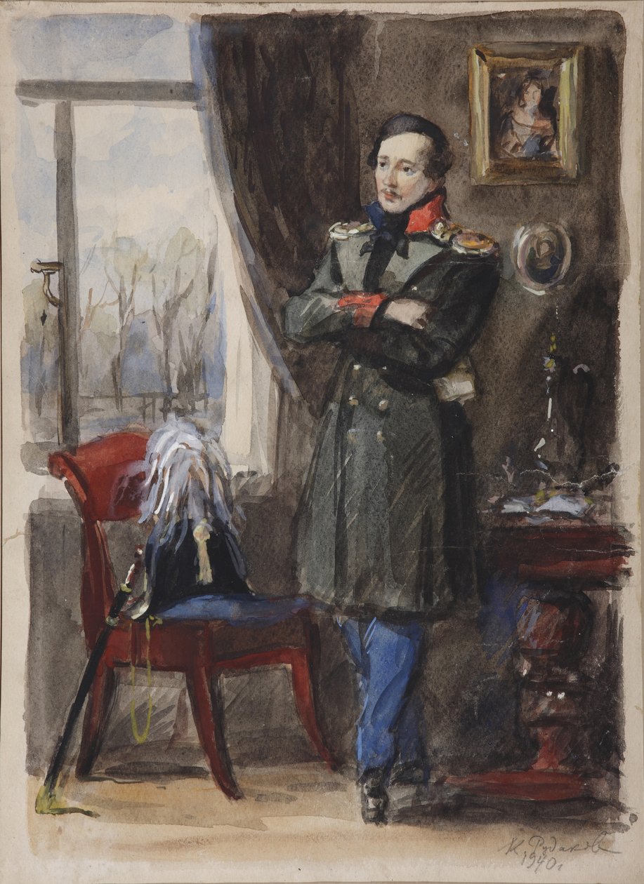 Porträtt av poeten Mikhail Lermontov 1814-1841, 1940 av Konstantin Ivanovich Rudakov
