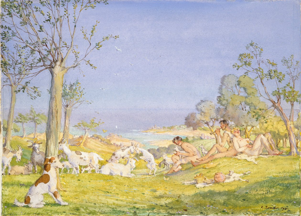 Landskap med herdar och getter, 1931 av Konstantin Somov