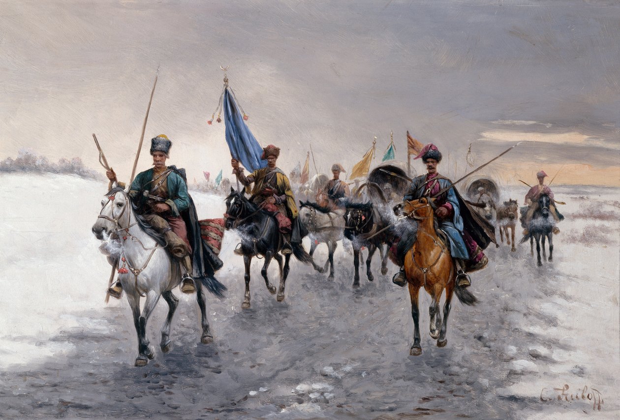 En guldtransport i Sibirien (olja på duk) av Konstantin Stoilov