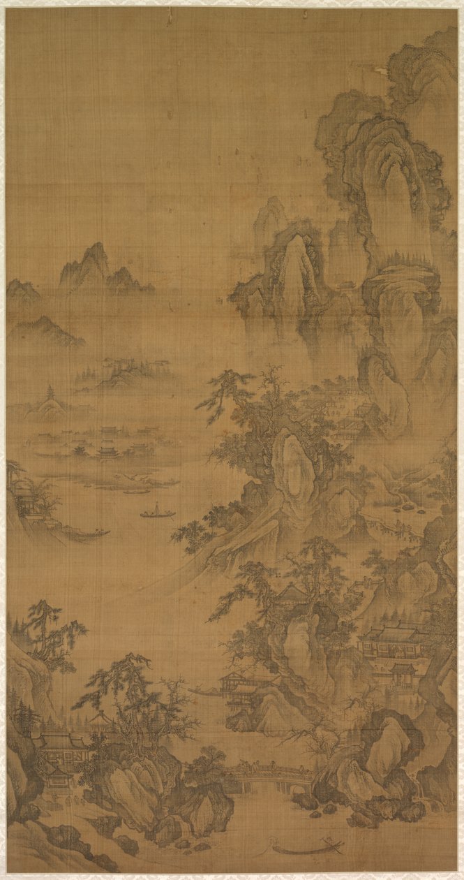 Bergsmarknad, klart med stigande dimma av Korea, Joseon dynasty