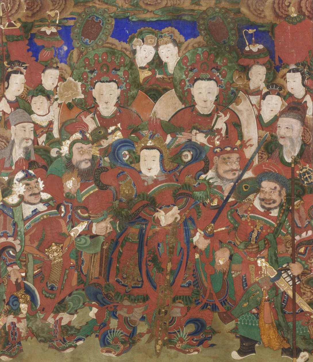 Bodhisattvas of the Protection of Buddhist Doctrine, 1891 (panel, bläck och färg på bomull) av Korean School