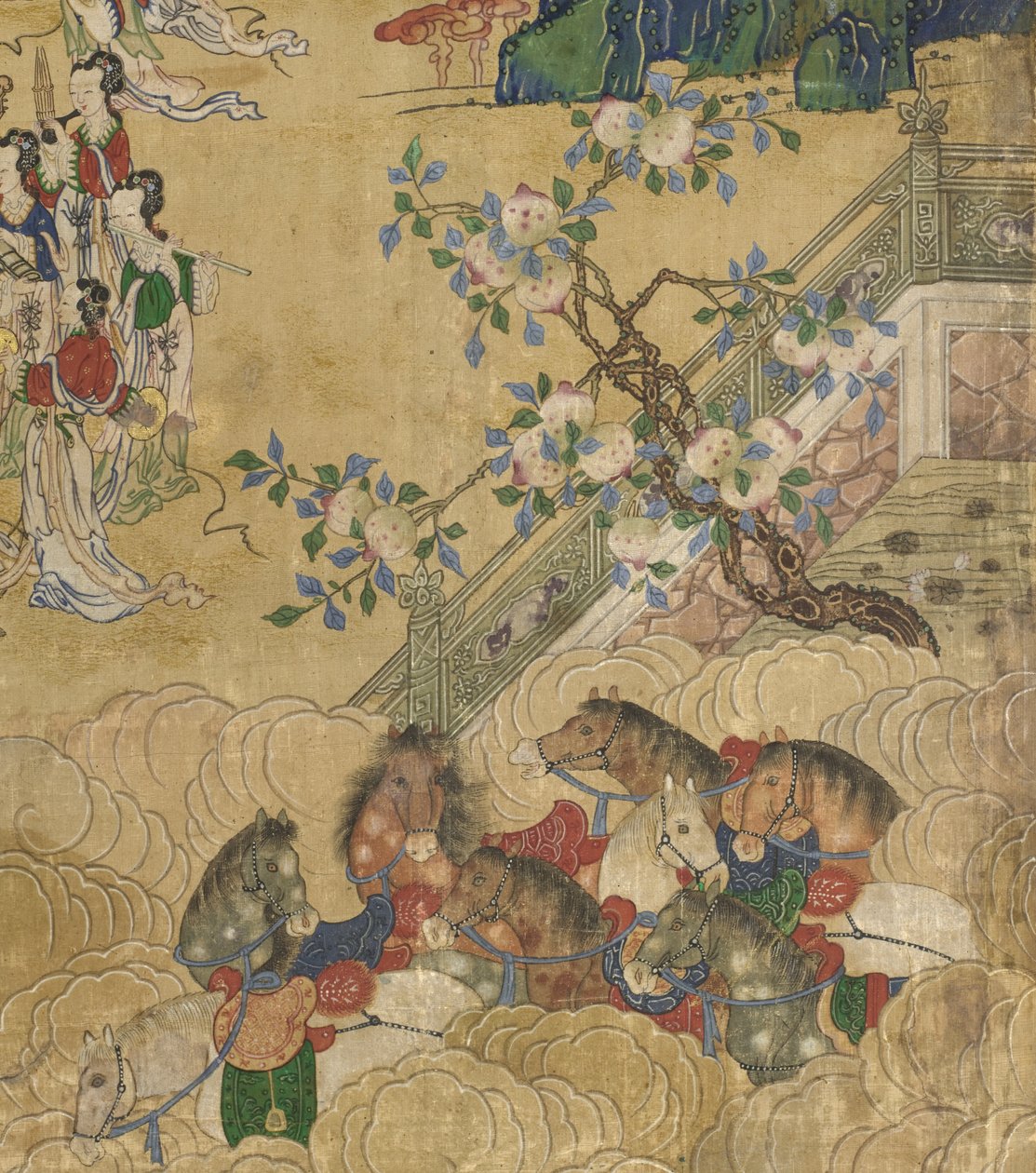 Detalj från Banketten i Seowangmo, ca 1800 (bläck, färg och guld på siden) av Korean School