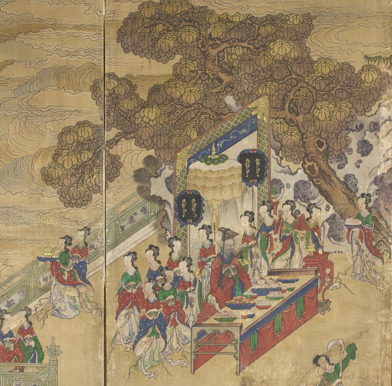 Dongwanggong, detalj från The Banquet of Seowangmo, c.1800 (bläck, färg och guld på siden) av Korean School