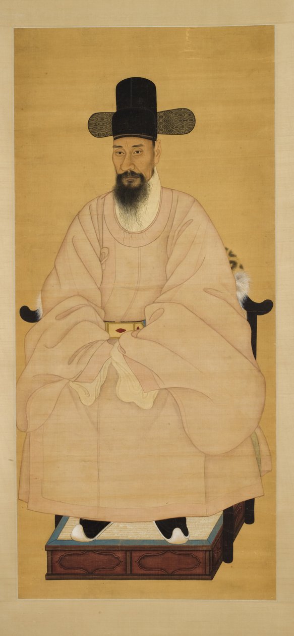 Porträtt av en lärd tjänsteman i en rosa mantel, 1800-talet (hängande rulla, bläck och färg på siden) av Korean School