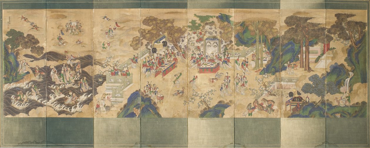 Banketten i Seowangmo, ca 1800 (bläck, färg och guld på siden) av Korean School