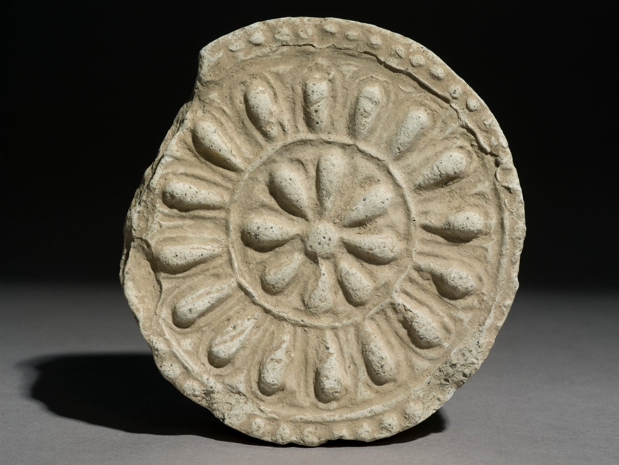 Cirkulär takplatta, United Silla Period (lergods) av Korean School