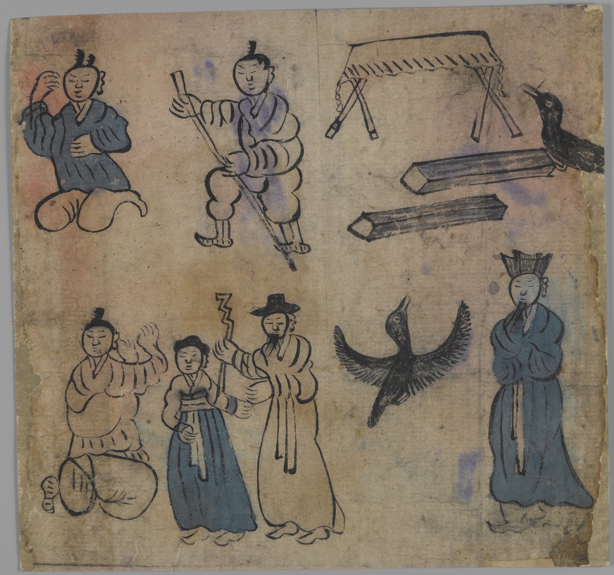 Genre Scene, 1 av 4, 1800-talet (bläck & wc på papper) av Korean School