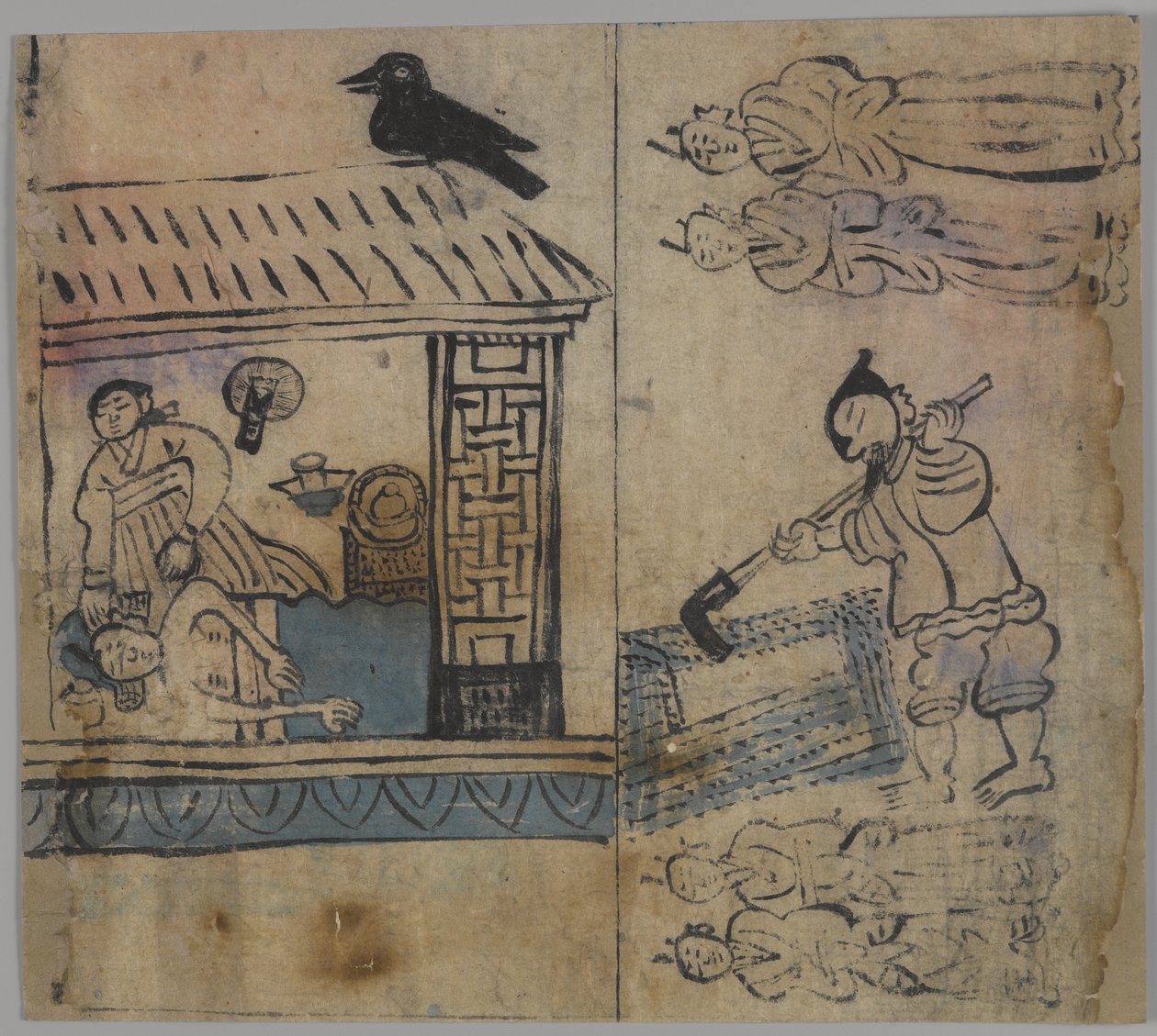 Genre Scene, 1 av 4, 1800-talet (bläck & wc på papper) av Korean School