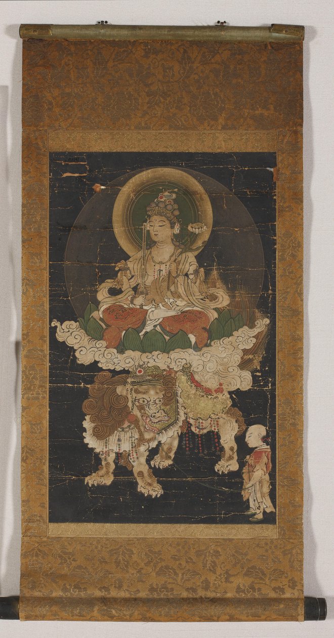 Manjushri (färg på siden, monterad som en hängande rulle) av Korean School