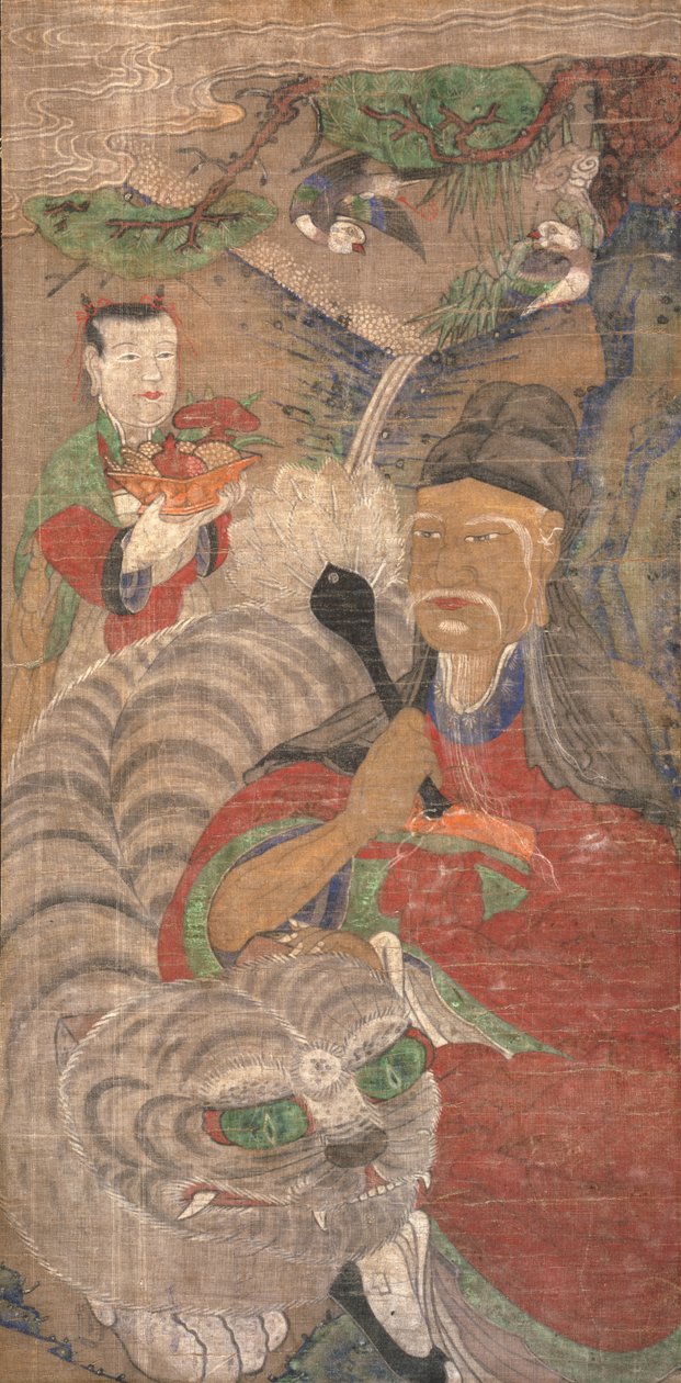 Sansin (kinesiskt svart bläck och applicerade pigment på grovt tyg) av Korean School