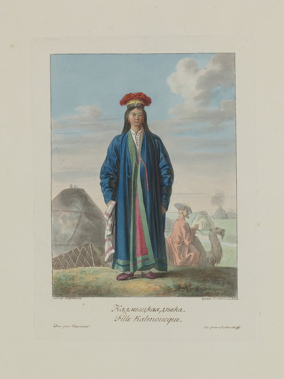 Kalmyk tjej. Från Rysslands folk, 1812 av Korneev