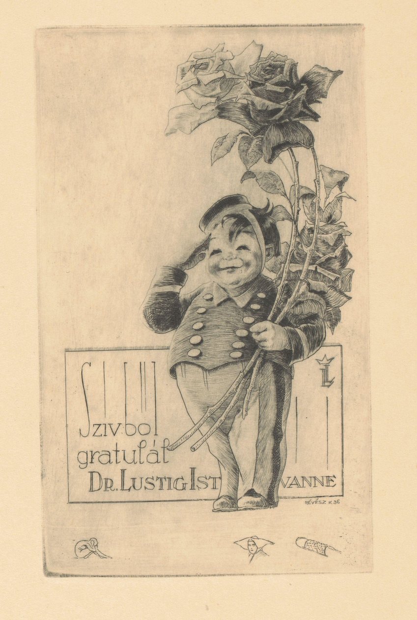 Grattis till Istvan Lusztig Hjärtligt grattis Dr. István Lustig (titel på objekt) av Kornél Révész