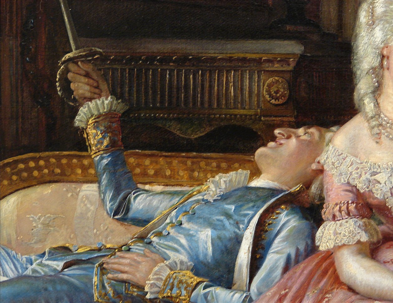 Scene fra Christian VIIs hof, detalje av Kristian Zahrtmann