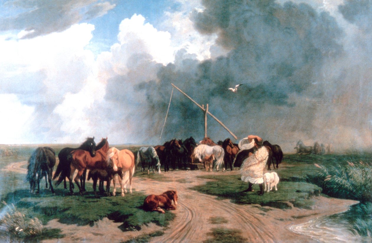 Hästar i stormen, 1862 av Károly Lotz