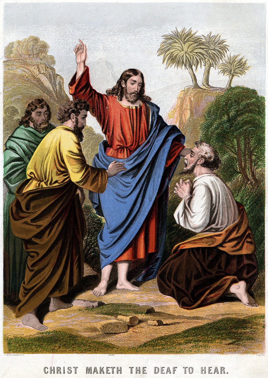 Kristus gör de döva att höra, 1860 av Kronheim and Co