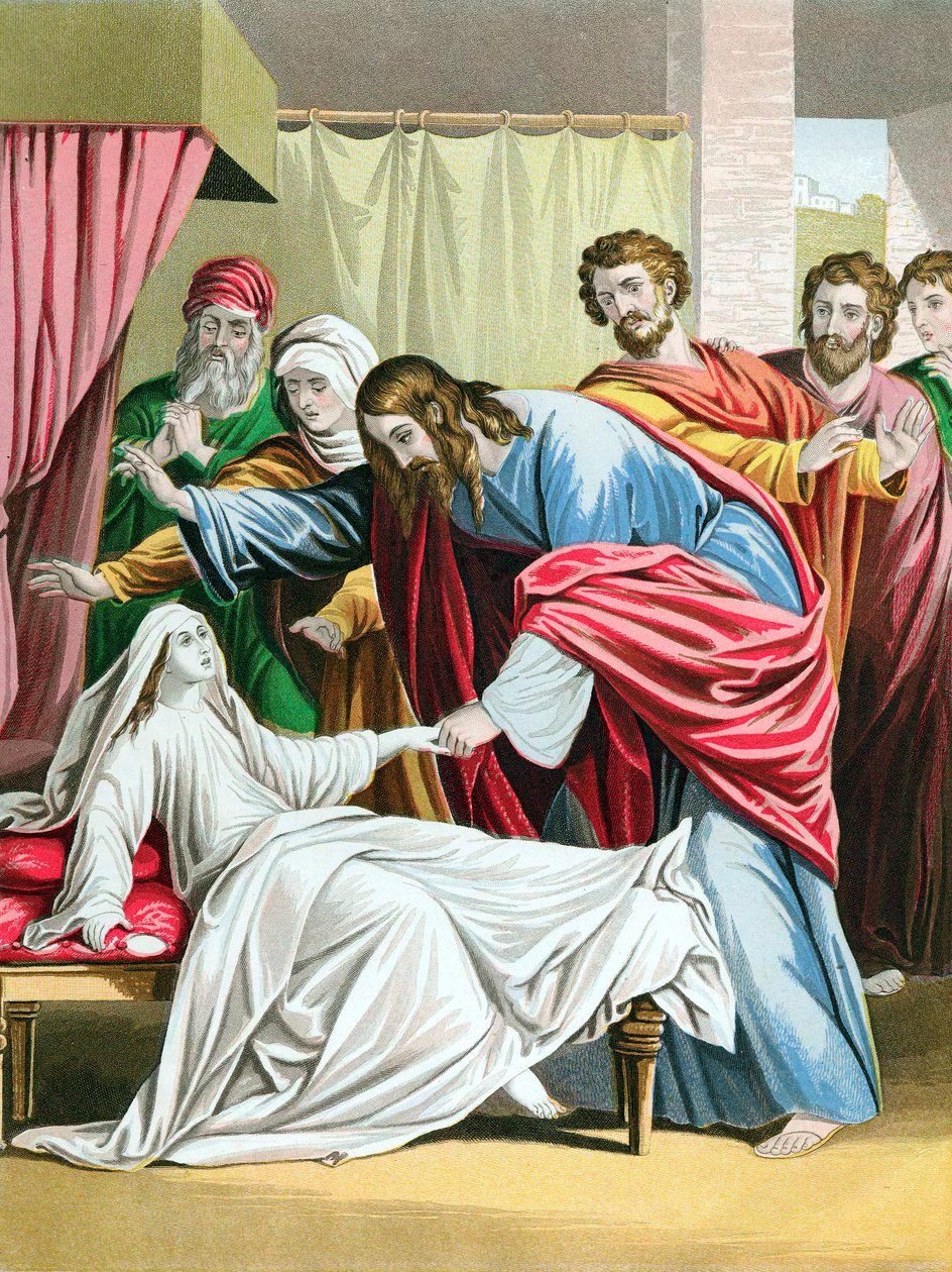 Kristus uppväcker dottern till Jairus, guvernören i synagogan, från de döda, c1860 av Kronheim and Co