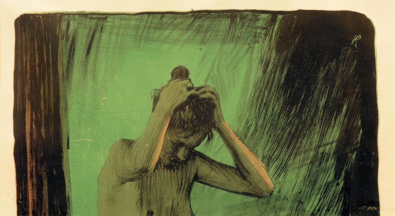 Kvinna som ordnar hennes hår av Käthe Kollwitz